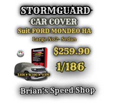 Autotecnica  1/186 Stormguard Car Cover To Suit Ford Mondeo & Large Sedans L491cm   Stormguard  Waterproof   Car Covers  Brians Speed Shop. $259.90. SKU295