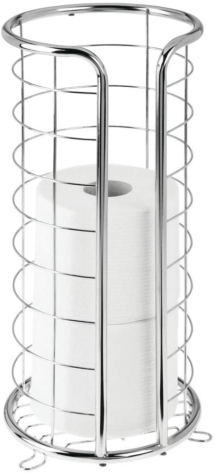 Decorative Metal Free Standing Toilet Paper Holder Stand with Storage for 3 Rolls of Toilet Tissue - for Bathroom/Powder Room - Holds Jumbo Rolls - Chrome