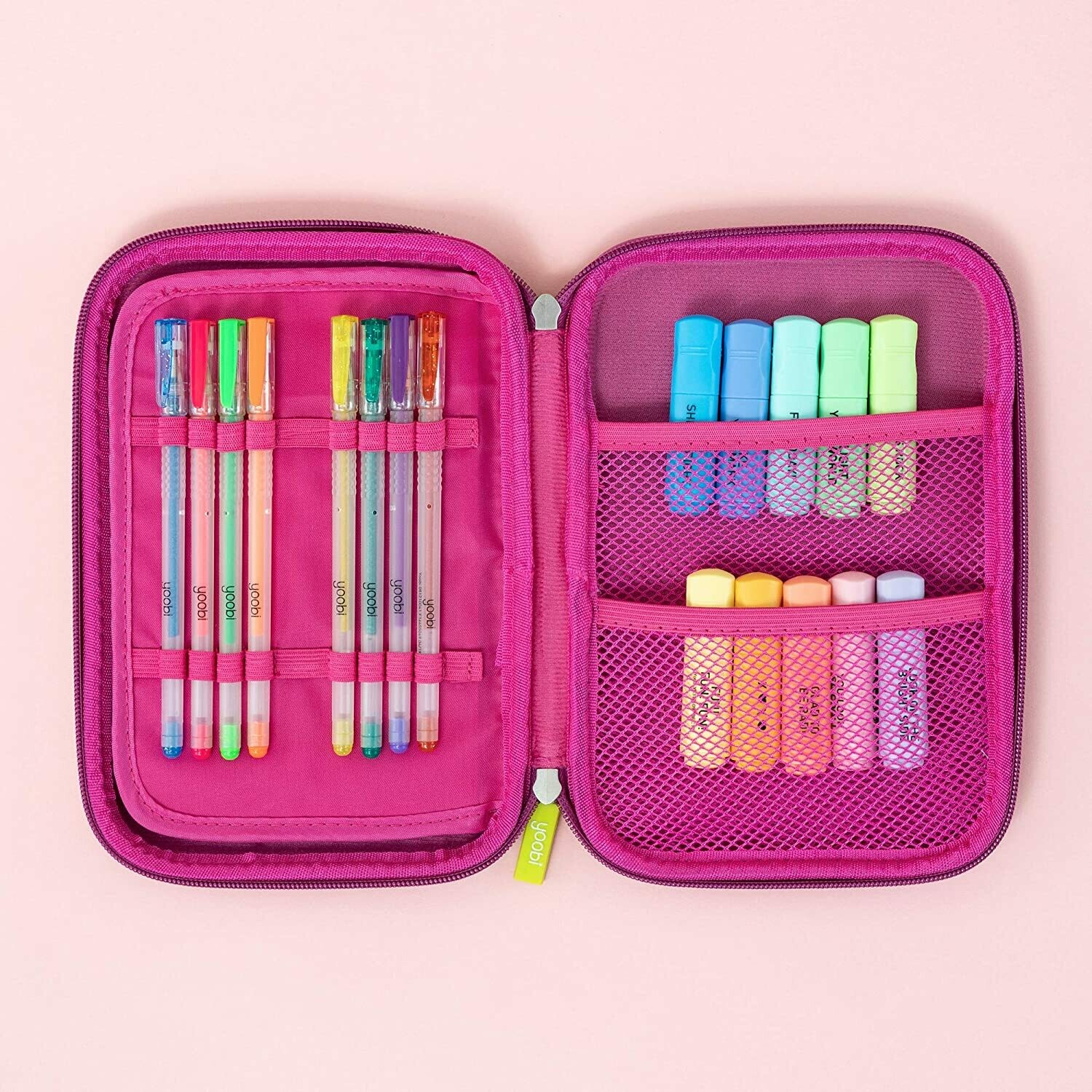 Yoobi Pencil Case Pink Pockets Zip Closure NEW