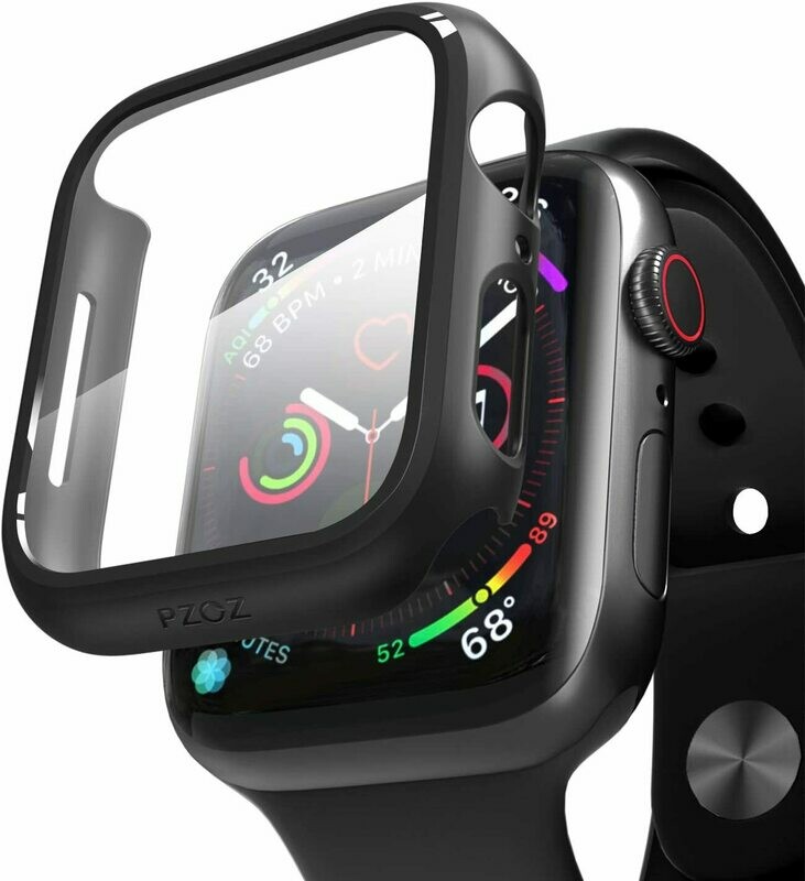 Compatible Apple Watch Series 5 / Series 4 Case with Screen Protector 44mm Accessories Slim Guard Thin Bumper Full Coverage Matte Hard Cover Defense Edge for Women Men New Gen GPS iWatch (Black)