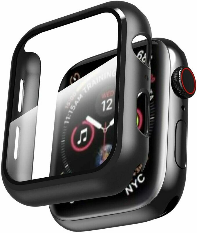 Case for Apple Watch Series 4 &amp; Series 5 with Buit in Tempered Glass Screen Protector- All Around Hard PC Protective Case High Definition Clear Ultra-Thin Cover for iwatch (Black, 40mm)