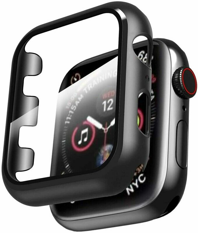 Case for Apple Watch Series 3 &amp; Series 2 with Buit in Tempered Glass Screen Protector- All Around Hard PC Protective Case High Definition Clear Ultra-Thin Cover (Black, 42mm)