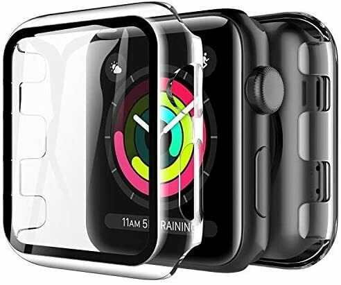 2 Pack Case for Apple Watch 42mm Series 3/2/1 Built-in Tempered Glass Screen Protector, Hard PC Protector Cover for iWatch 42mm (Clear)
