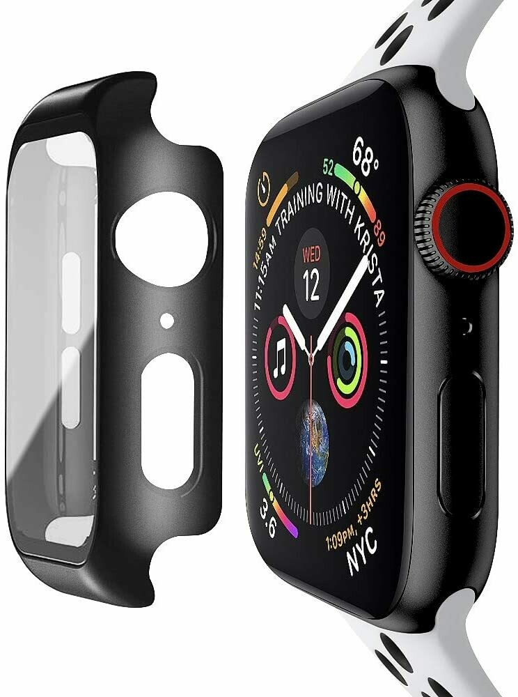 Compatible with Apple Watch 42mm Case with Built-in Tempered Glass Screen Protector, Full Coverage Hard iWatch Case for Series 3/2/1 (Black, 42mm)