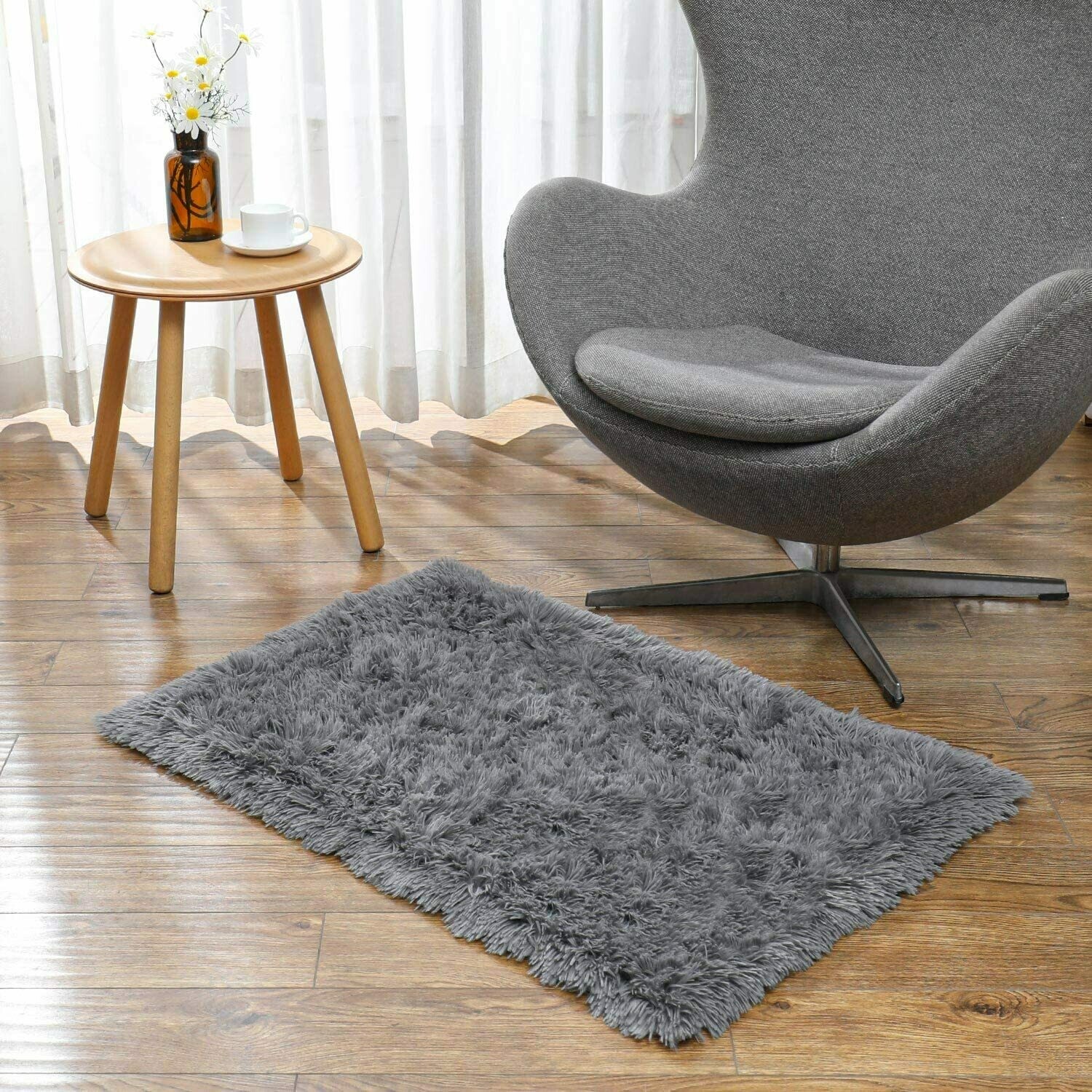 Machine Washable Fluffy Area Rugs for Bedroom, Ultra-Luxurious Soft and Thick Faux Fur Shag Rug Non-Slip Carpet for Kids Baby Room, Nursery Modern Decor Rug, 2x3 Feet Grey
