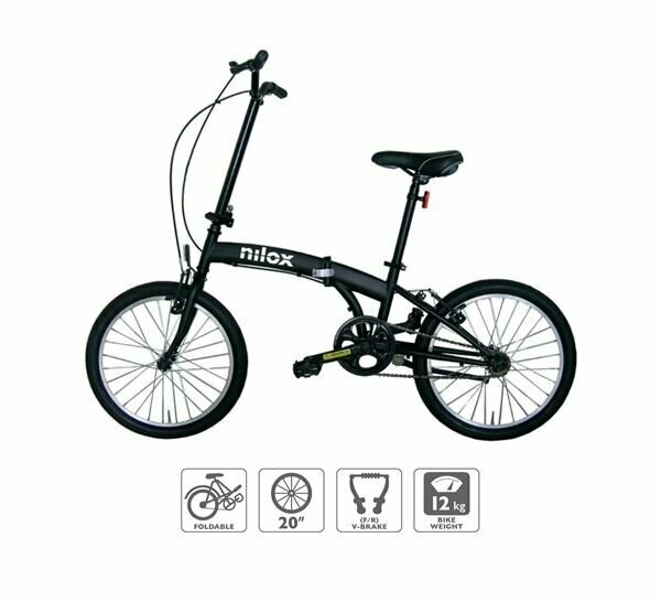 Nilox X0, Bici Pieghevole, Ruote 20'', Nero Opaco