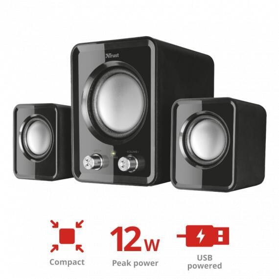 ALTOPARLANTE SPEAKER TRUST 21525 ZIVA COMPACT 2.1 CON SUBWOOFER NERO - CASSE 12W CON USB PER PC E LAPTOP