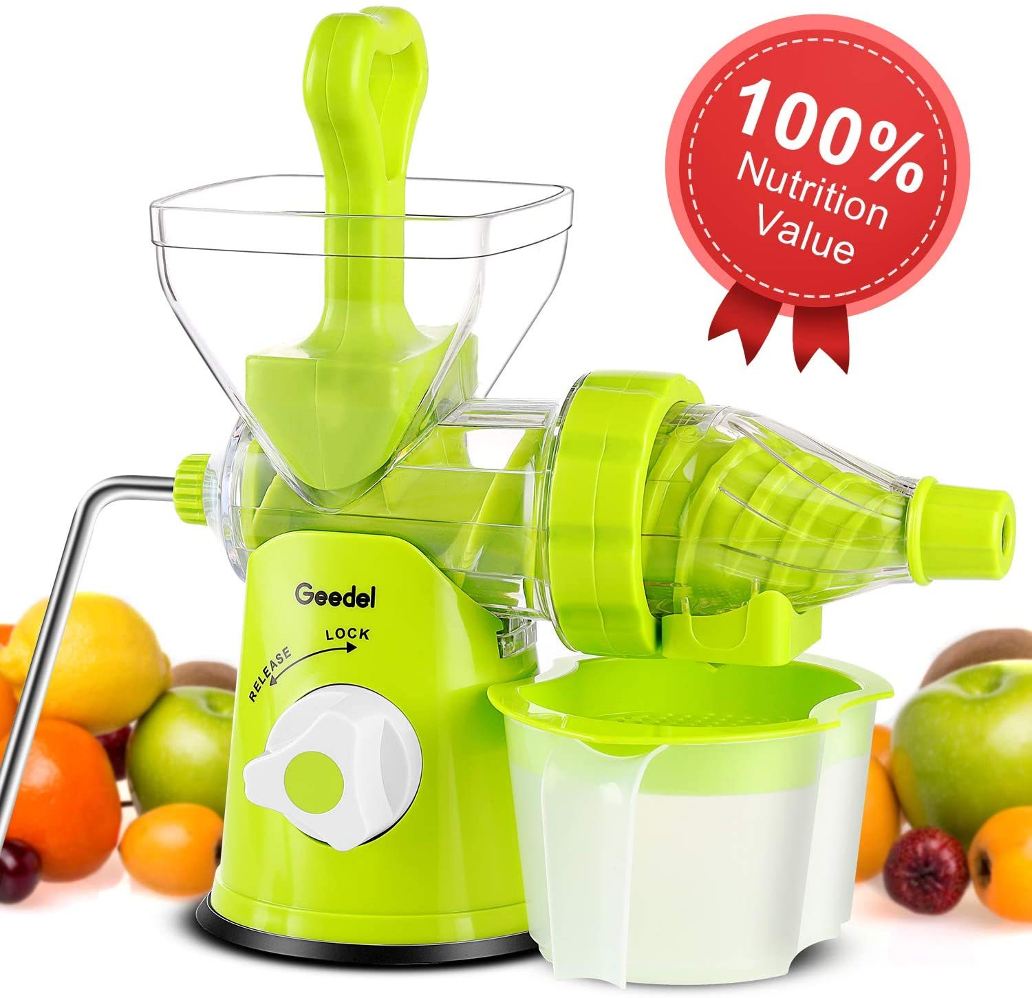 Manual Masticating Juicer, Original Slow Juicer Machine for Maximum Nutrition Value, Hand Cold Press Juicer for All Fruits and Vegetables