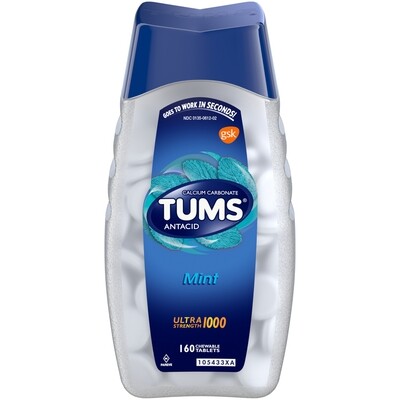 TUMS ULTRA STRENGTH 1000  Antacid Jumbo Pack of 160 Chewable Tablets - MINT (GLUTEN FREE)