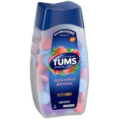 TUMS ULTRA STRENGTH 1000 Antacid Jumbo Pack of 160 Chewable Tablets - Assorted Berries (GLUTEN FREE)