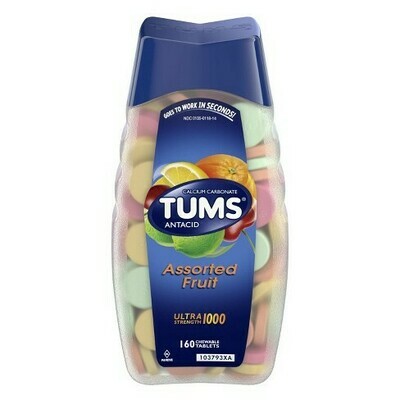TUMS ULTRA STRENGTH 1000 Antacid Jumbo Pack of 160 Chewable Tablets - ASSORTED FRUIT (GLUTEN FREE)