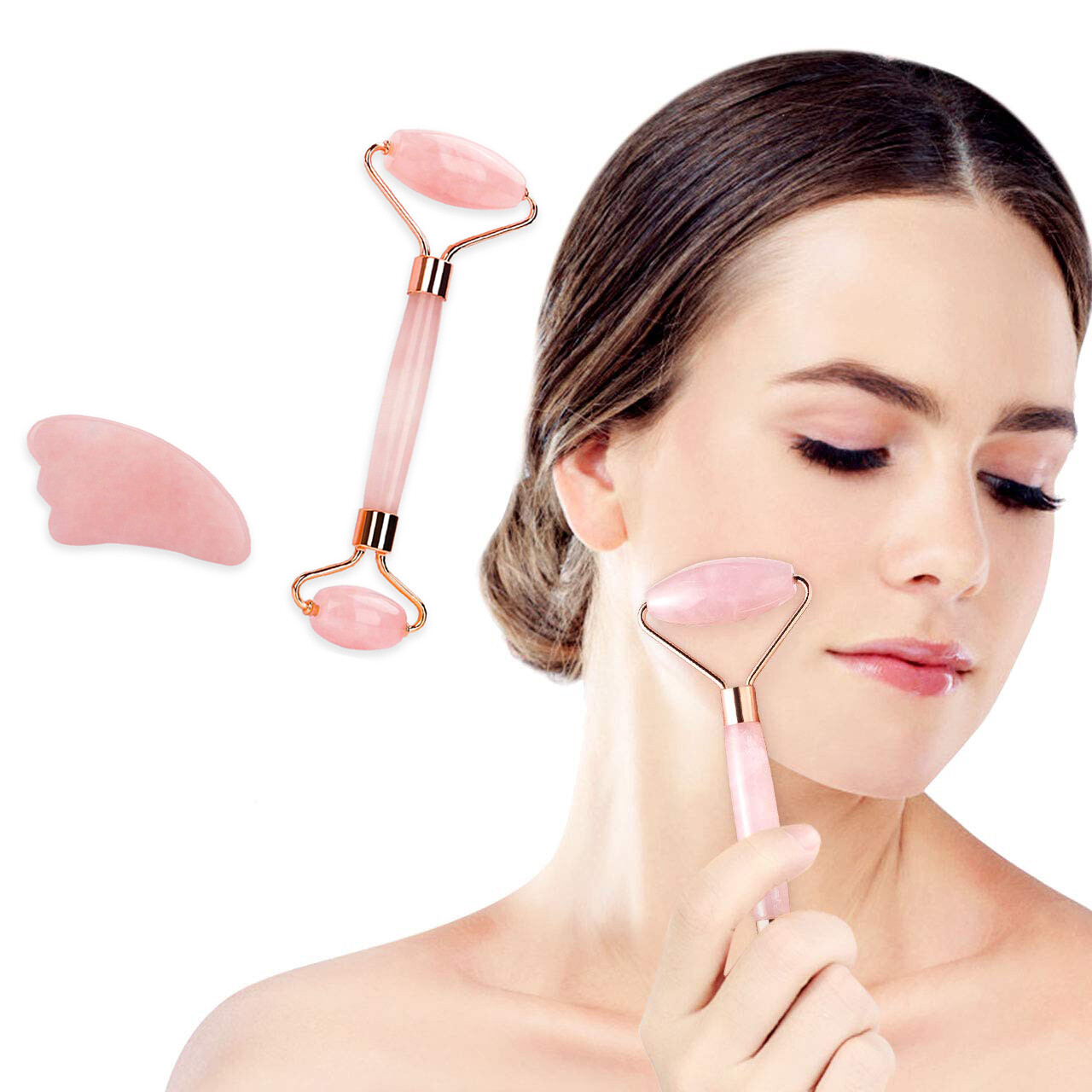 Rose Quartz Roller &amp; Gua Sha Face Lifting Tool