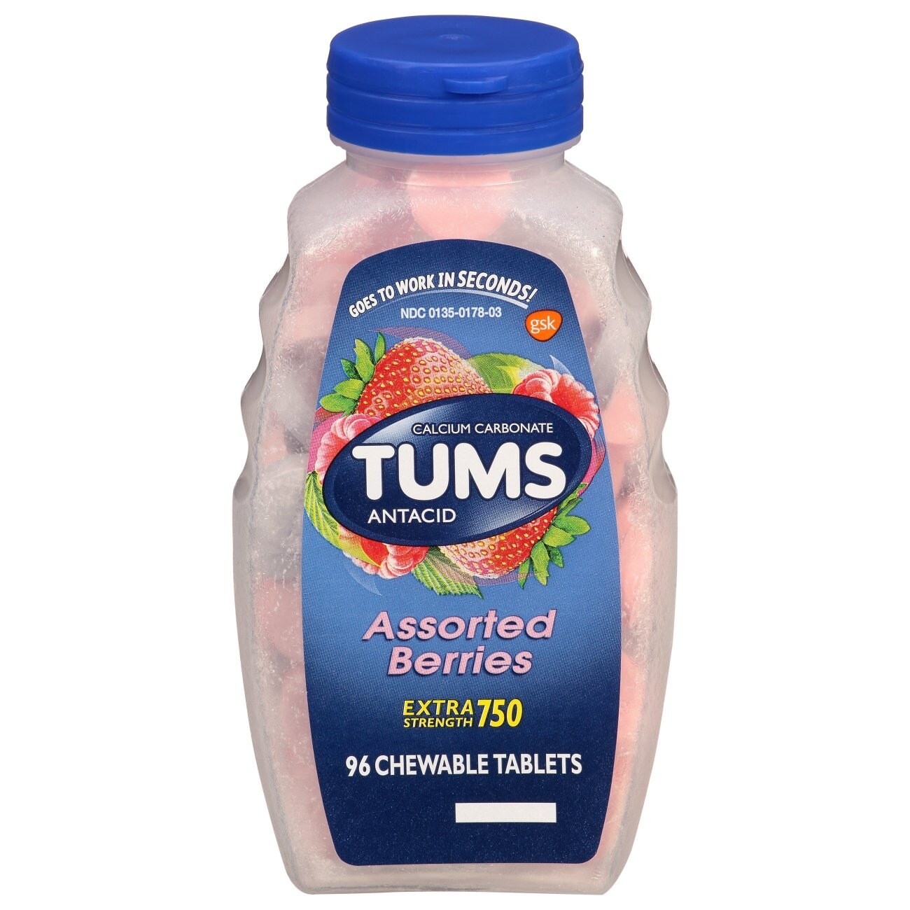 Tums Extra Strength 750 - 96 Chewable Tablets Assorted Berries