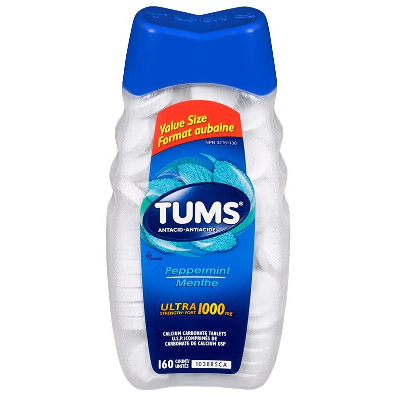TUMS ULTRA STRENGTH 1000  Antacid Jumbo Pack of 160 Chewable Tablets - PEPPERMINT (GLUTEN FREE)
