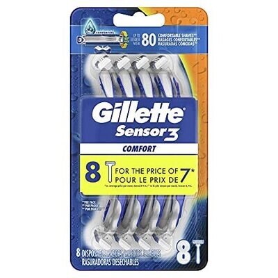 Gillette Sensor3 Comfort Disposable Razors for Men, 8 Count