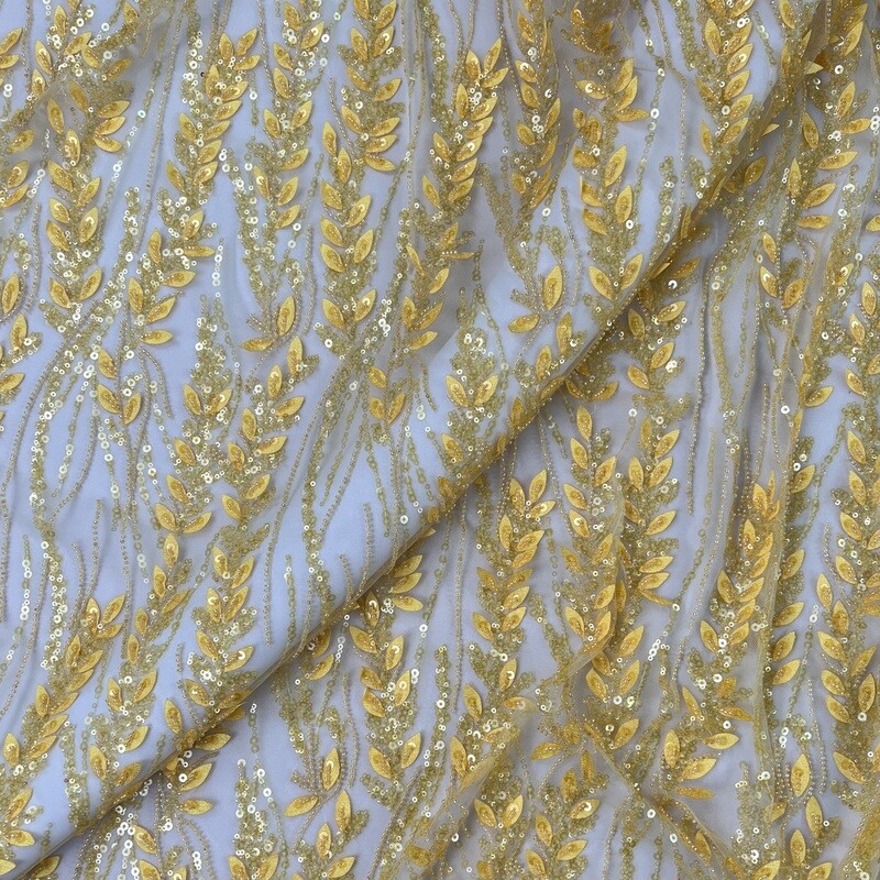 Yellow - Beaded & Pearl Lace (Leaves)
