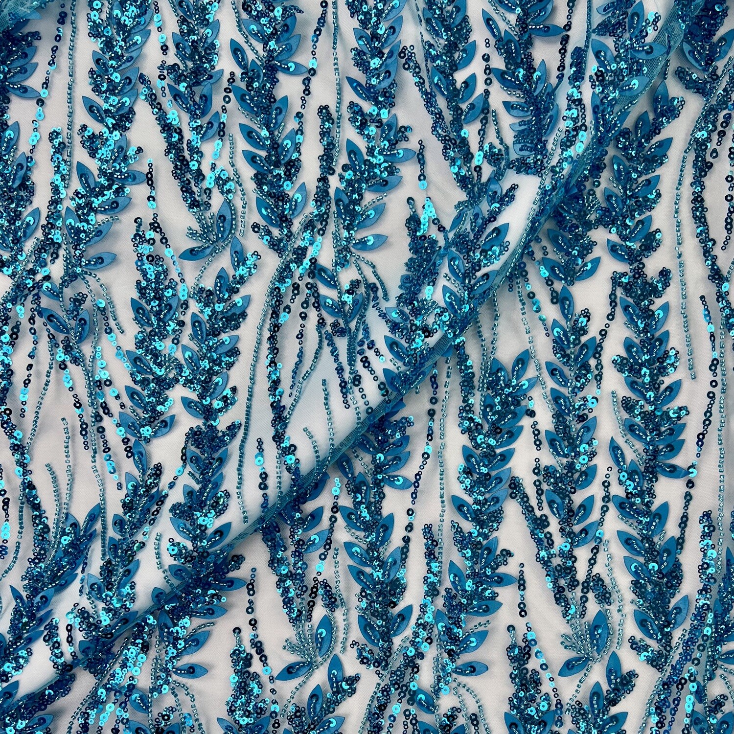 Aqua - Beaded & Pearl Lace (Leaves)
