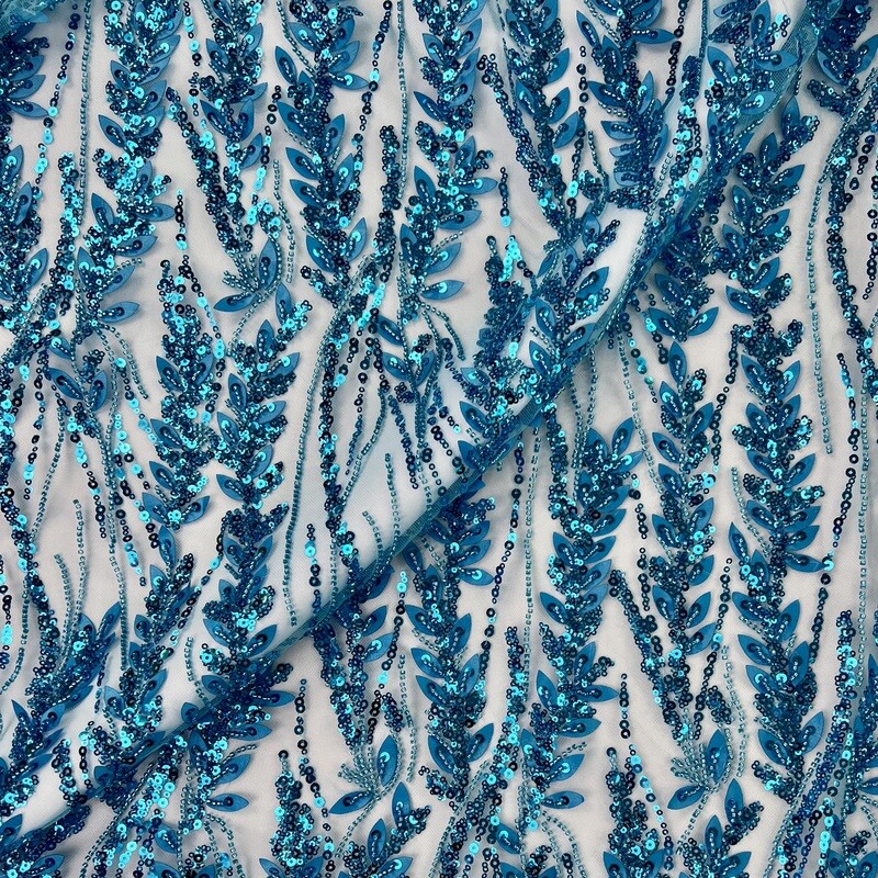 Aqua - Beaded & Pearl Lace (Leaves)