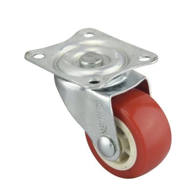 Rodaja giratoria de lamina galvanizada, rueda de pvc recubierta de poliuretano rojo de 75-93-26 base 70-58 (30kg)