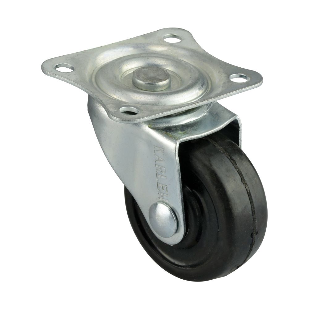 Rodaja giratoria de lamina galvanizada, rueda de hule negro de 76-92-40 base 70-58 (60kg) Generico