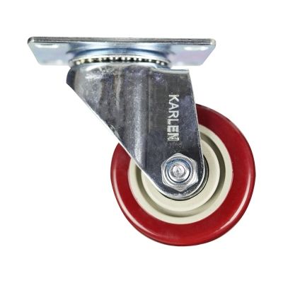 Rodaja giratoria de lamina galvanizada, rueda de pvc recubierta de poliuretano rojo con 2 rodamientos de 75-105-30 base 93-62 (80kg) Generico