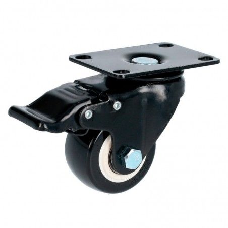 Rodaja giratoria de lamina negra, con freno, rueda de pvc negro con 2 rodamientos de 100-130-30 base 93-62 (100kg) Generico