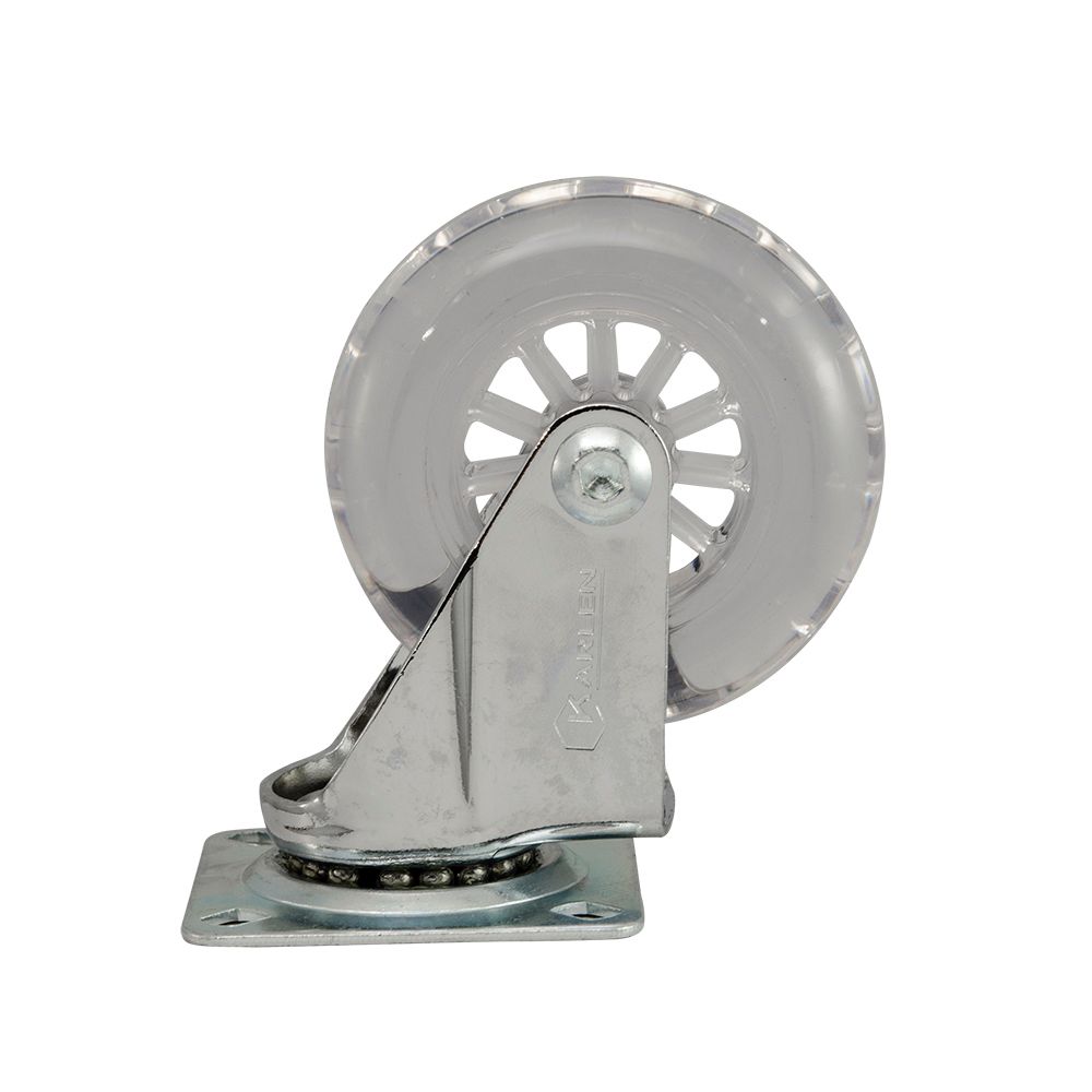 Rodaja giratoria de lamina galvanizada, rueda de poliuretano transparente de 35-50-19 base 42-42 (25kg) Generico