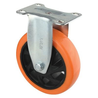 Rodaja fija de lamina galvanizada, rueda de pvc naranja con 2 rodamientos de 75-105-30 base 93-62 (80kg) Generico