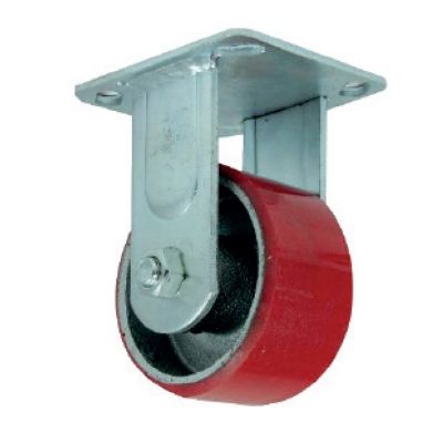Rodaja fija de placa de fierro gris, rueda de fierro recubierta de poliuretano rojo con 1 rodamientos de 125-175-50 base 112-97 (300kg) Generico