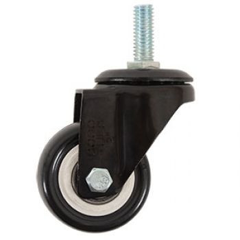 Rodaja de lamina negra con espiga roscada, rueda de pvc negro, 2 rodamiento de 38-60-17 espiga 25mm M10 (60kg) Generico