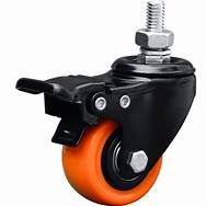 Rodaja de lamina negra con espiga roscada, con freno, rueda de pvc naranja, 2 rodamiento de 50-70-20 espiga 25mm M10 (70kg) Generico