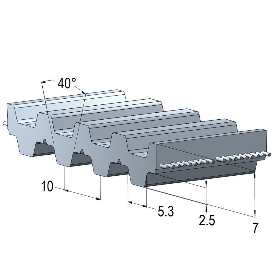 Banda doble dentado 1240-D-T10 de  (precio por mm de ancho) Black Gold