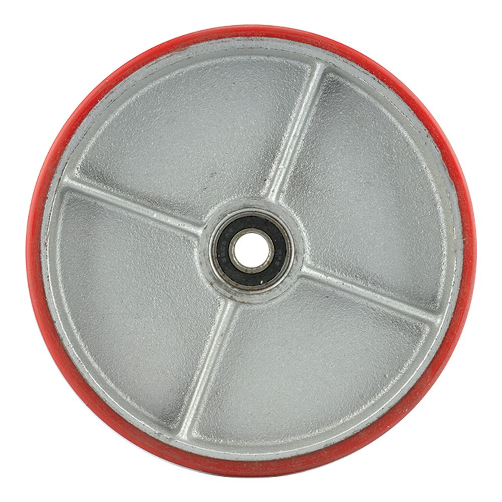 Rueda de fierro con poliuretano rojo, 1 rodamiento de 15-200-50 (500kg) Generico