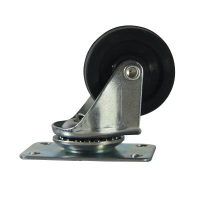 Rodaja giratoria de lamina galvanizada, rueda de hule negro de 75-100-23 base 101-77 (50kg) Generico