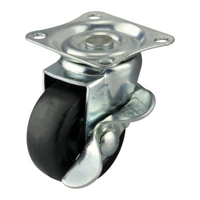 Rodaja giratoria de lamina, con freno, galvanizada, rueda de hule negro de 50-65-20 base 59-47 (30kg) Generico