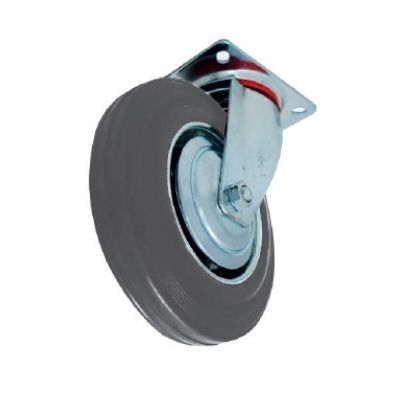 Rodaja giratoria de lamina galvanizada, rueda de hule gris de 125-155-27 base 76-76 (100kg) Generico