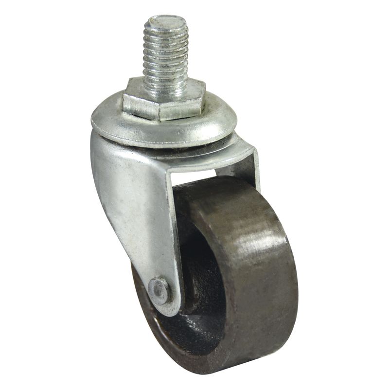 Rodaja de lamina galvanizada con espiga roscada, rueda de acero gris, 1 rodamiento de 50-70-20 espiga 15mm M10 (80kg) Generico