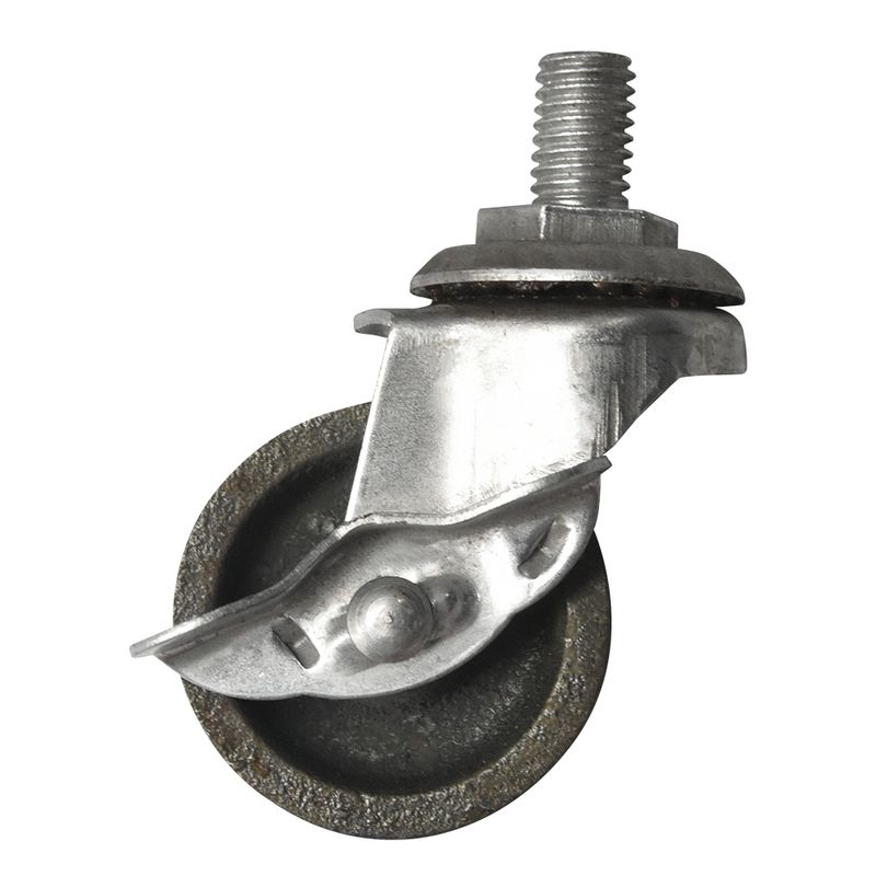 Rodaja de lamina galvanizada con espiga roscada, con freno, rueda de acero gris, 1 rodamiento de 40-60-17 espiga 15mm M10 (70kg) Generico