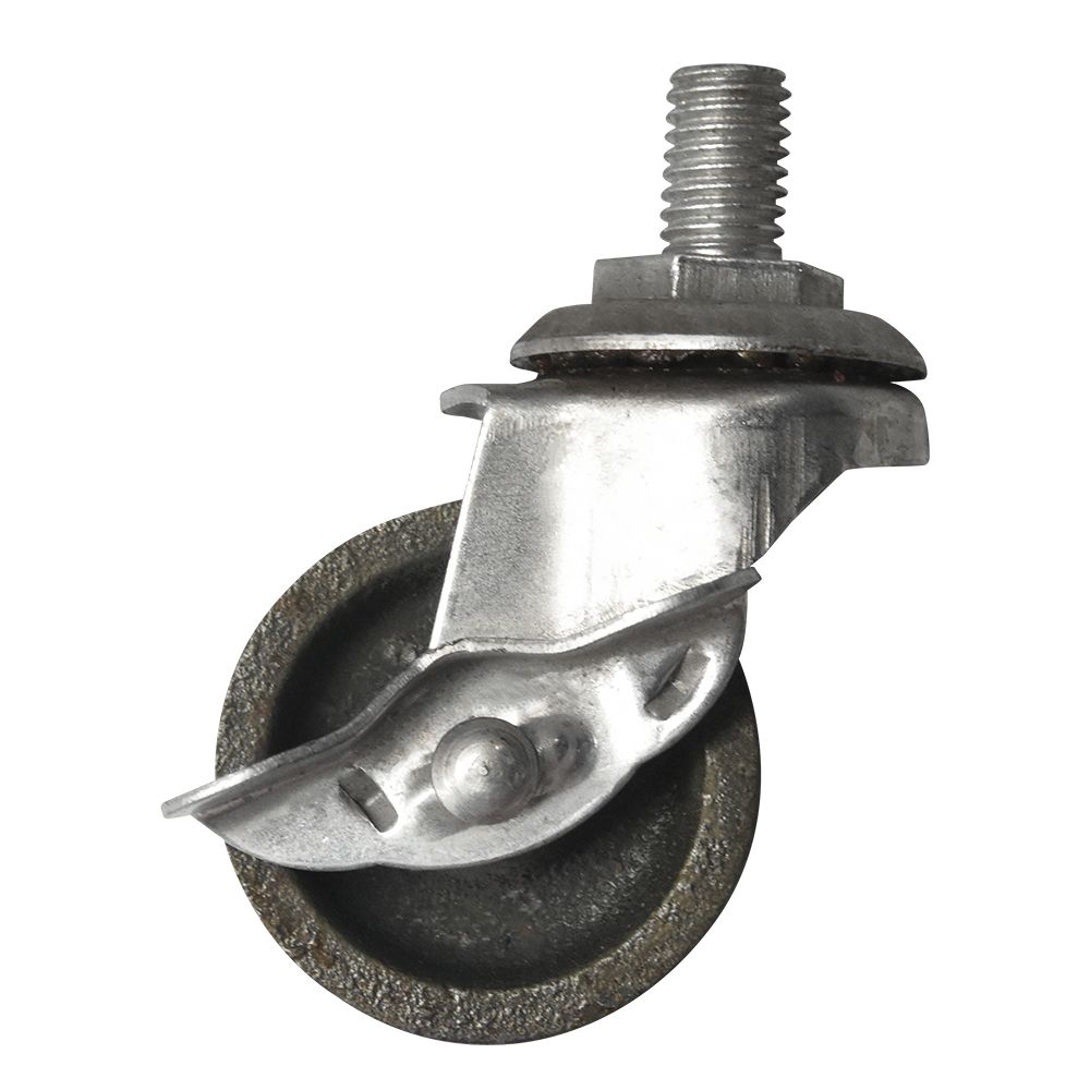 Rodaja de lamina galvanizada con espiga roscada, con freno, rueda de acero gris, 1 rodamiento de 50-70-20 espiga 15mm M10 (80kg) Generico