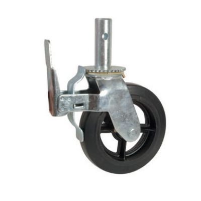 Rodaja de acero para andamio, con freno, rueda de fierro recubierta de hule negro de 200-340-38 espiga 100-35 (270kg) Generico