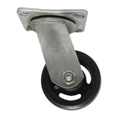 Rodaja giratoria de placa de fierro gris, rueda de fierro recubierta de hule negro con 1 rodamientos de 160-195-50 base 112-97 (230kg) Generico