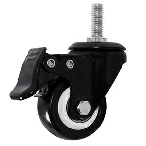 Rodaja de lamina negra con espiga roscada, con freno, rueda de pvc negro, 2 rodamiento de 38-60-17 espiga 25mm M10 (60kg) Generico