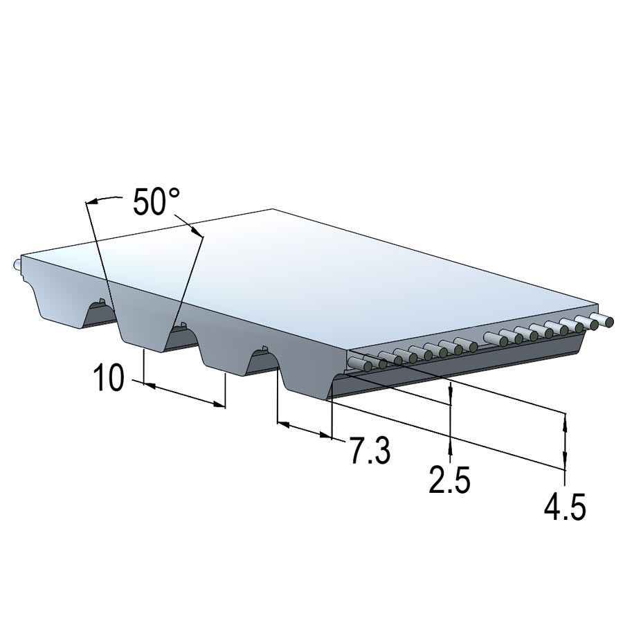 Banda 630-AT10 de poliuretano con cuerdas de acero (precio por mm de ancho) Black Gold