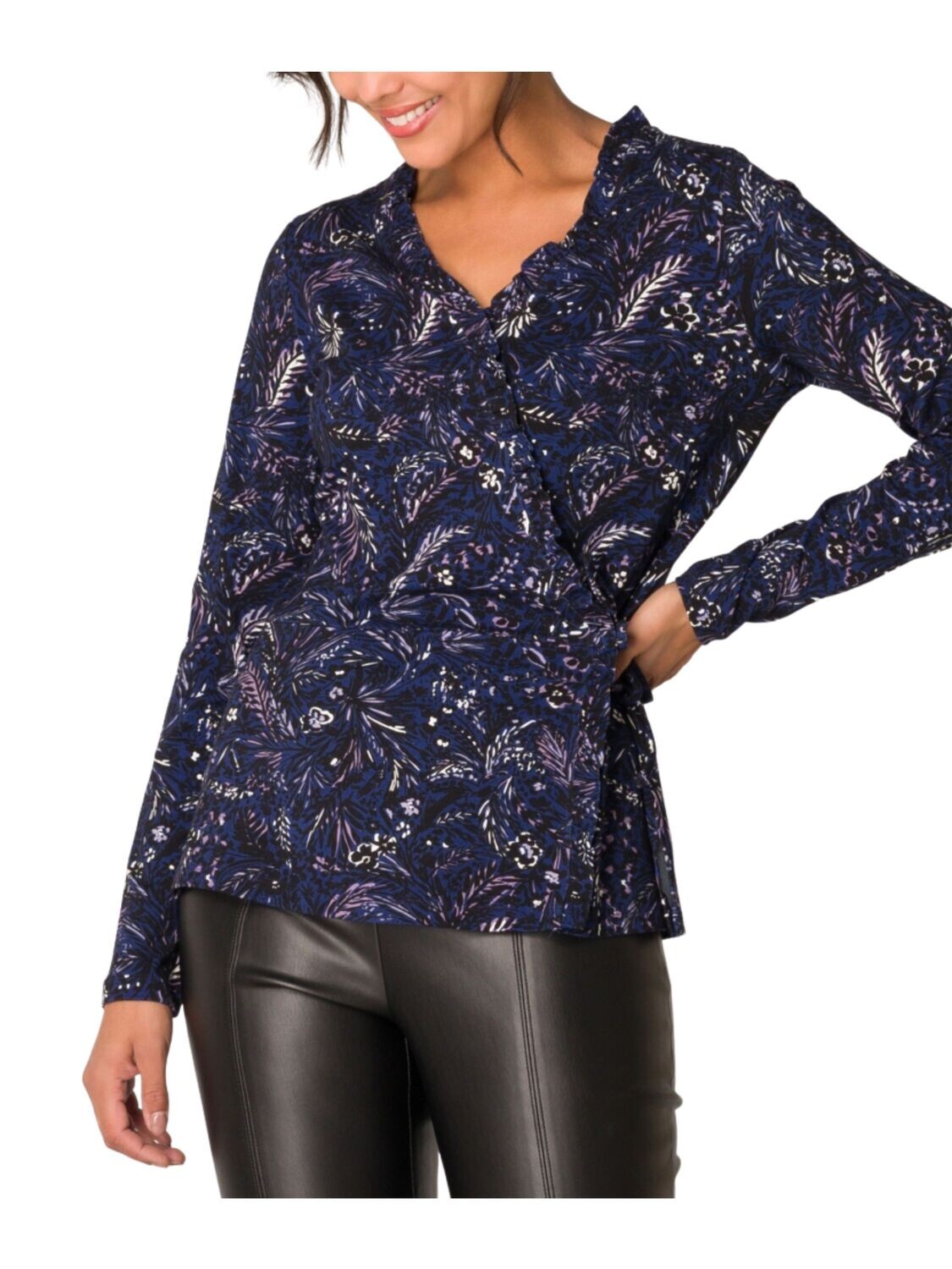 Blusa de manga larga cruzada con volante., Talla: 4