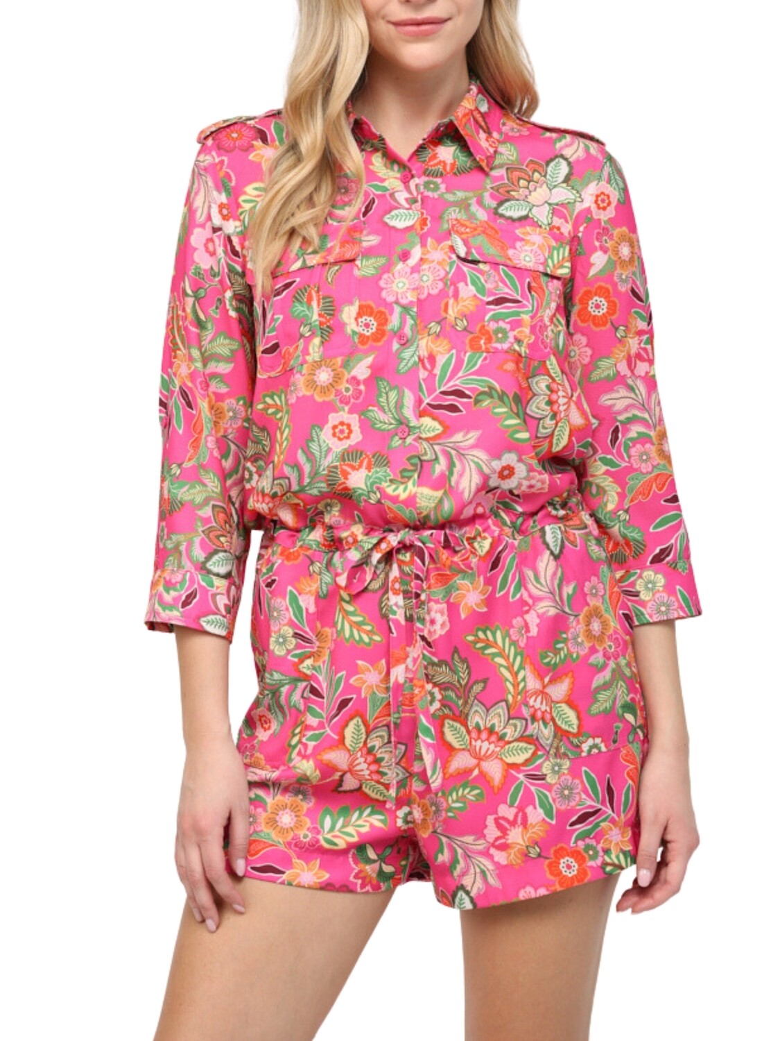 Romper con print botánico, de manga larga.