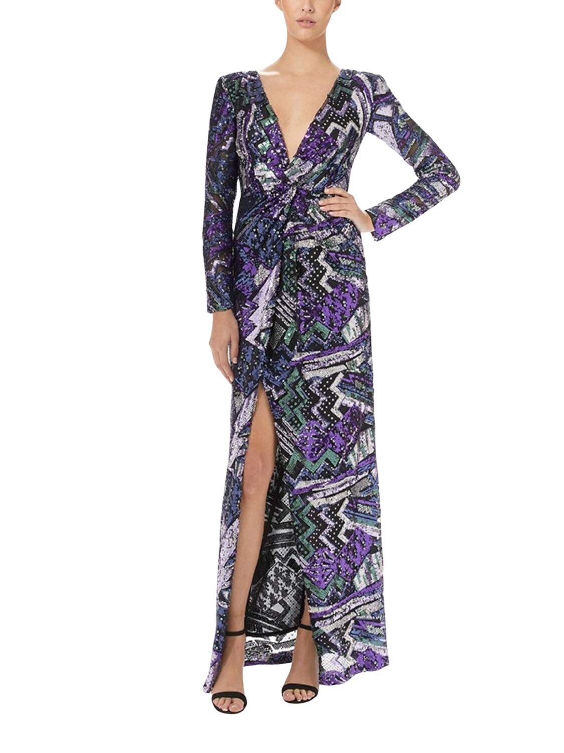 Carla Ruiz -Vestido largo bordado en lentejuela