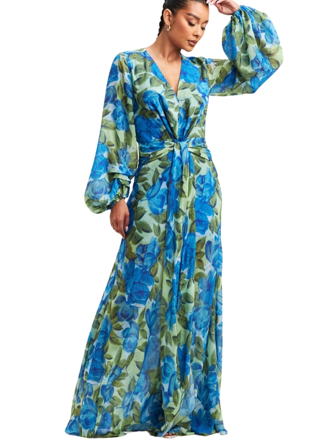 Maxi vestido floreado con manga larga