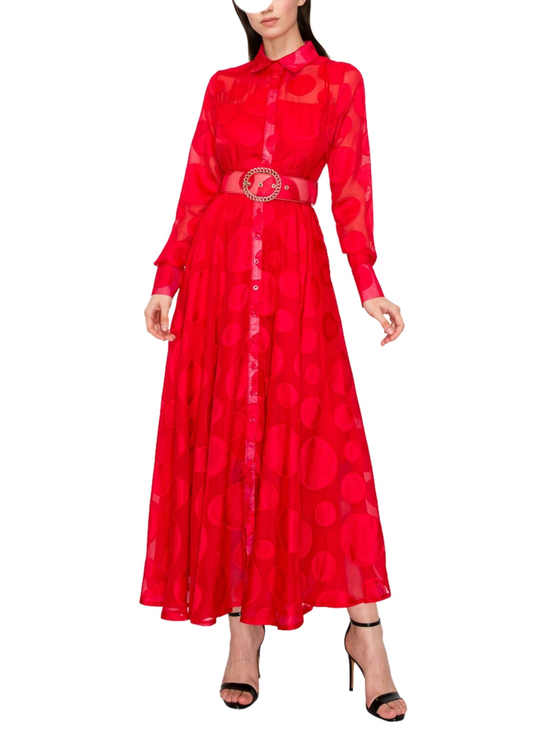 Maxi vestido de lunares con  manga larga