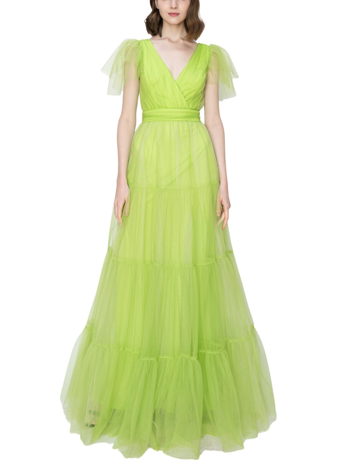 Vestido largo de tul con manga corta