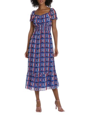 Vestido midi de manga corta con print retro